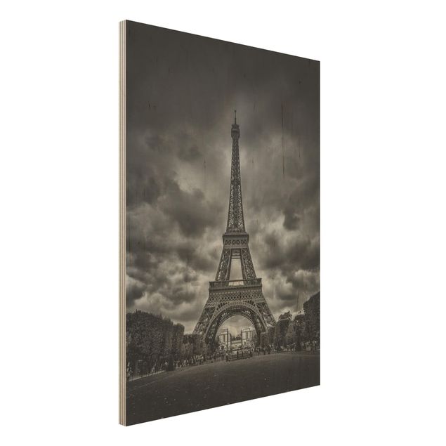 Obrazy na ścianę Wieża Eiffla na tle chmur, czarno-biała