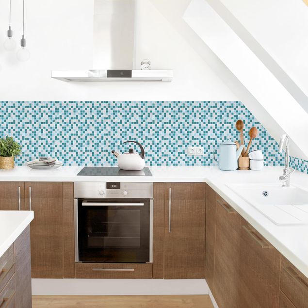 Panele szklane do kuchni Płytki mozaikowe turkusowoniebieskie