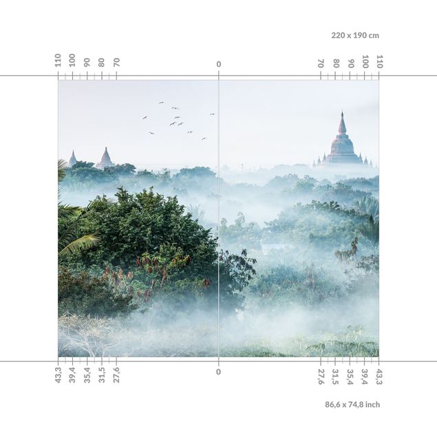 Tylna ścianka prysznicowa - Morning Fog Over The Jungle Of Bagan