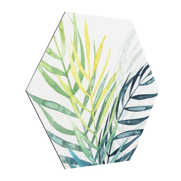 Obraz heksagonalny z Alu-Dibond - Tropikalne liście - drzewo palmowe
