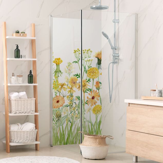 Tylna ścianka prysznicowa - Watercolour Flower Meadow In Gelb