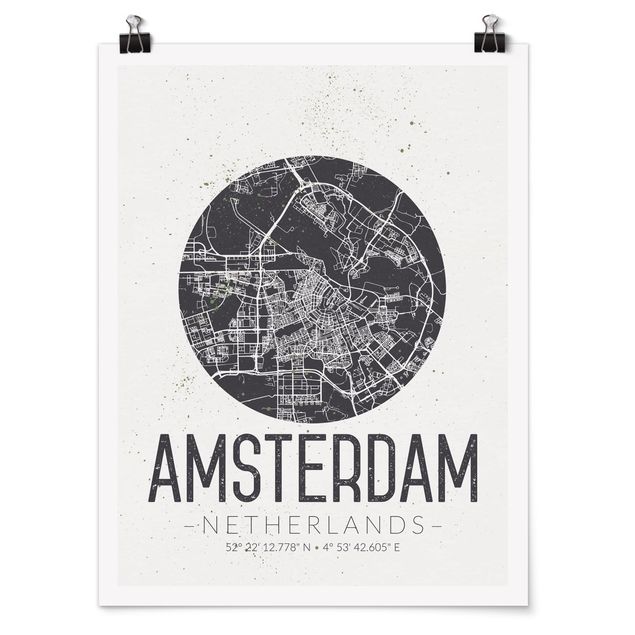 Obrazy z napisami Mapa miasta Amsterdam - Retro