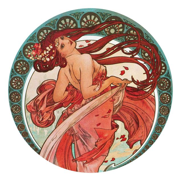Różowa tapeta Alfons Mucha - Cztery sztuki - Taniec