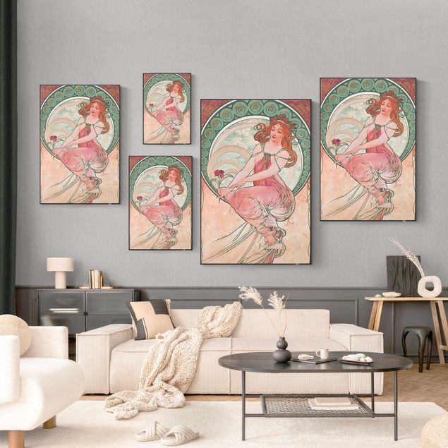 Obraz różowy Alfons Mucha - Cztery sztuki - Malarstwo