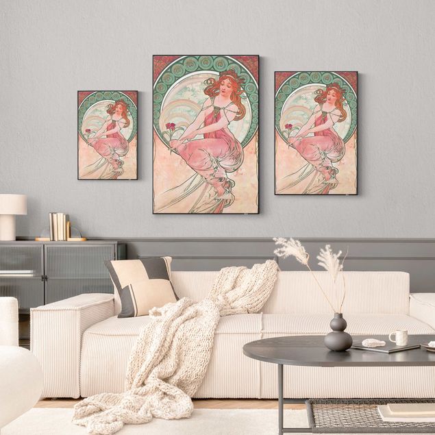 Różowy obraz Alfons Mucha - Cztery sztuki - Malarstwo