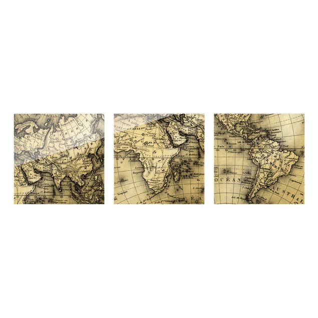 Obrazy na szkle wieloczęściowy Szczegóły starej mapy świata