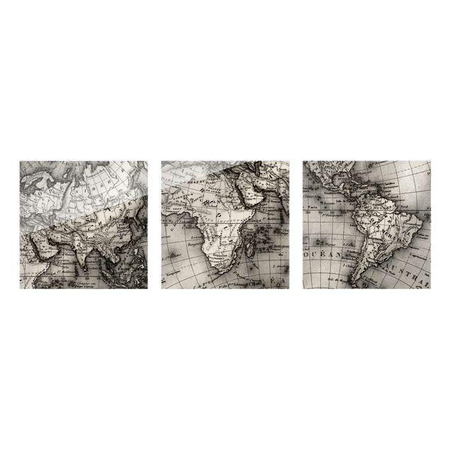 Obrazy na szkle wieloczęściowy Szczegóły starej mapy świata