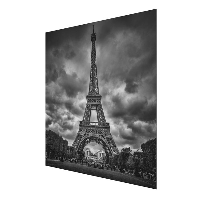 Obrazy nowoczesny Wieża Eiffla na tle chmur, czarno-biała