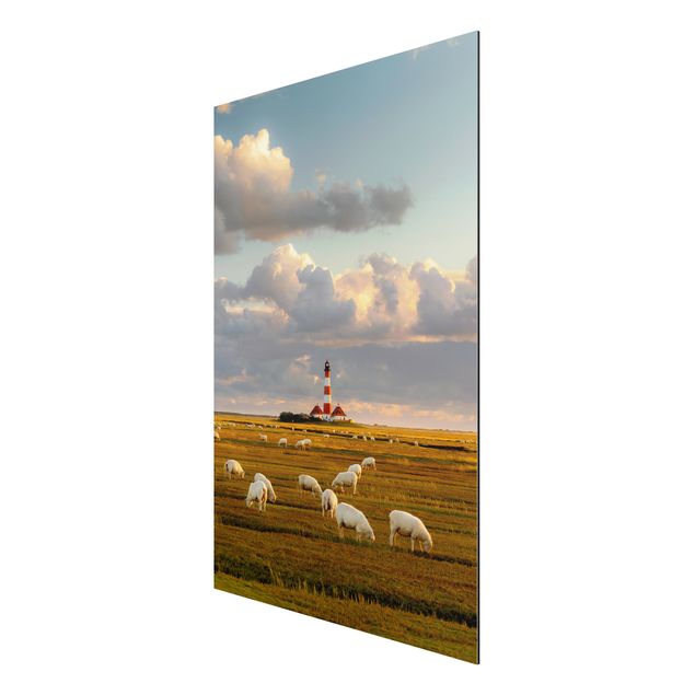Obrazy nowoczesny Latarnia morska na Morzu Północnym ze stadem owiec