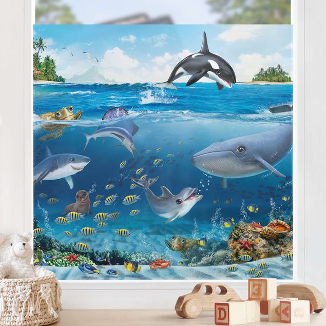 Folia okienna do sypialni Podwodny świat ze zwierzętami