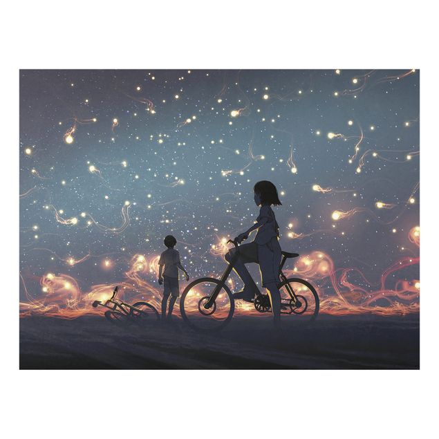 Obraz pomarańczowy Anime Drawing Light On A Bike