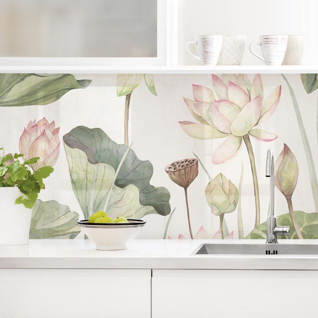 Dekoracja do kuchni Wspaniałe lilie wodne i delikatne liście