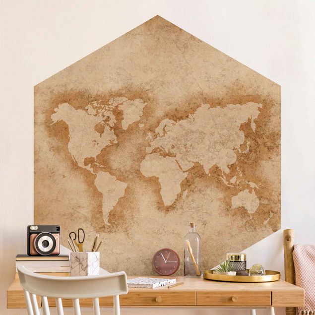 Tapety beżowe na ścianę Starożytna mapa świata