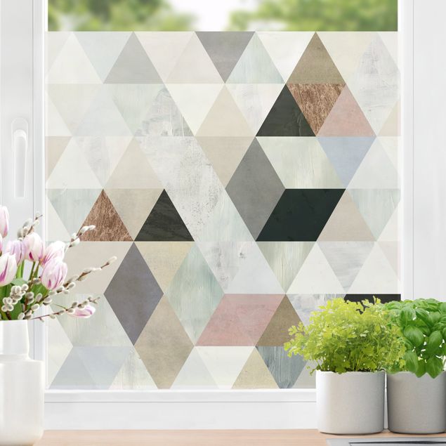Folia okienna do salonu Mozaika akwarelowa z trójkątami I