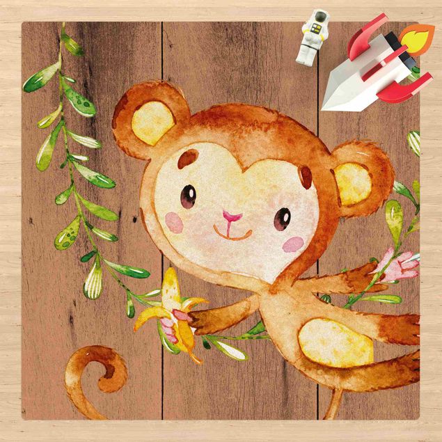 Mata korkowa - Akwarela Małpa na drewnie