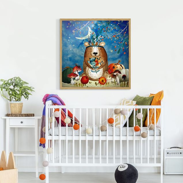 Obrazy w ramie artystyczny Akwarela Niedźwiedź w świetle księżyca