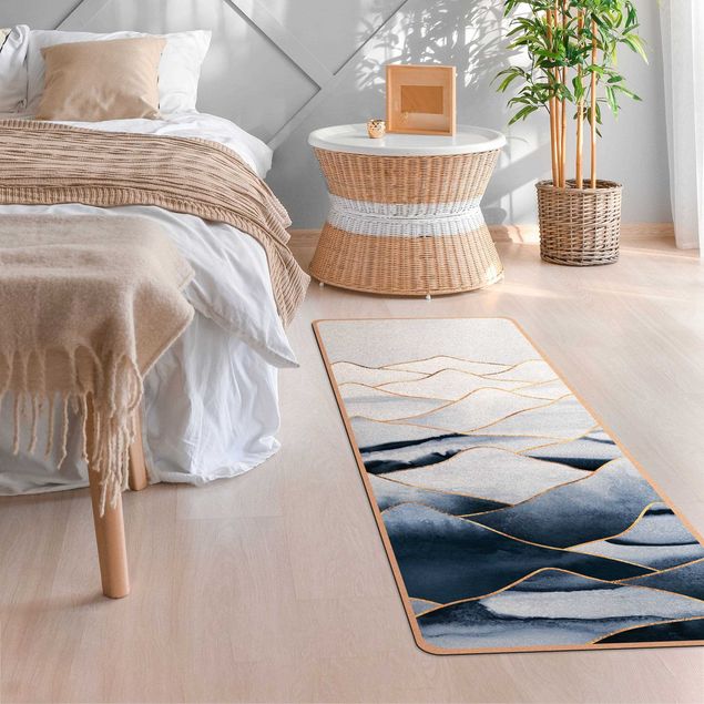 nowoczesny dywan abstrakcyjny Akwarela Góry Białe Złoto