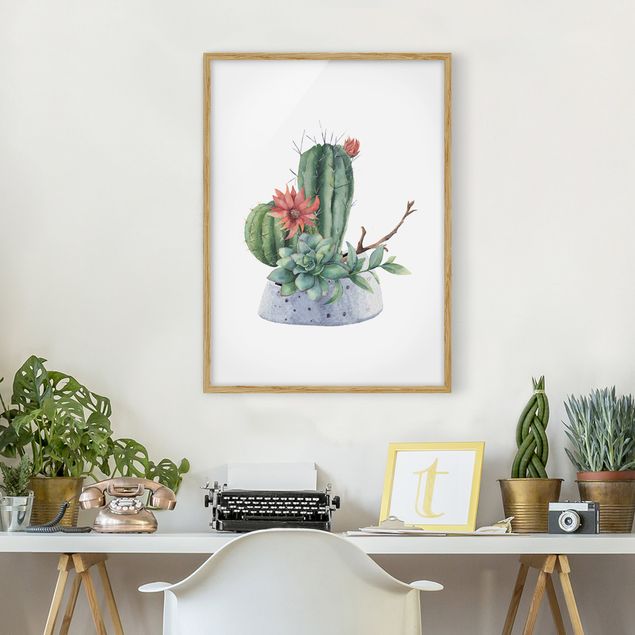 Obrazy w ramie do korytarzu Akwarela Ilustracja kaktusów