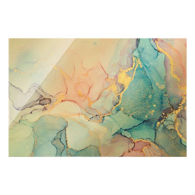 Obraz na szkle - Akwarela Pastelowe kolory z dodatkiem złota