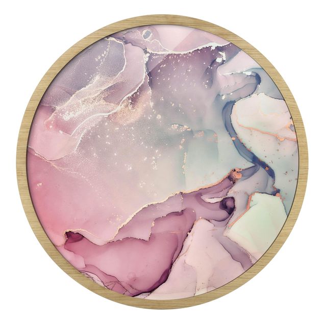 Obrazy w ramie okrągłe Watercolour Pastel Pink With Gold