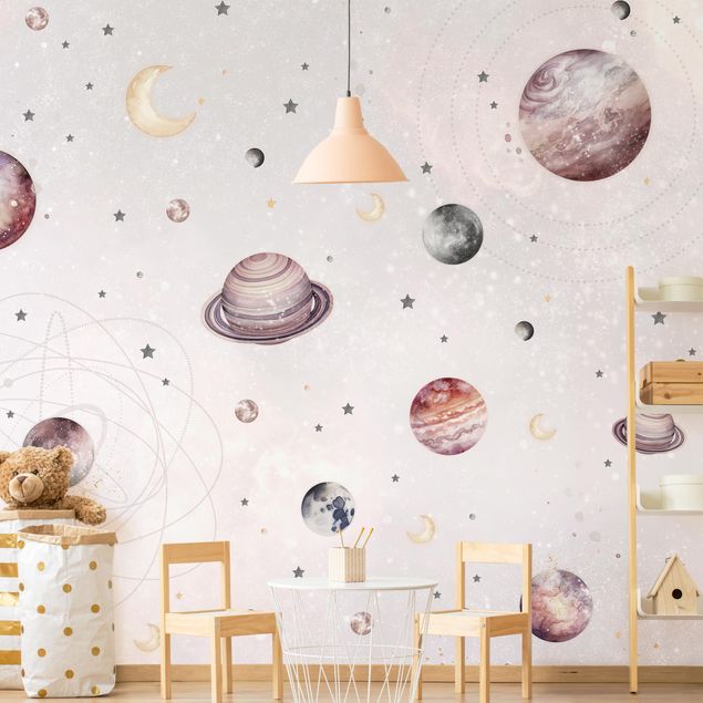 Tapety na ściany Planets, Moon And Stars In Watercolour