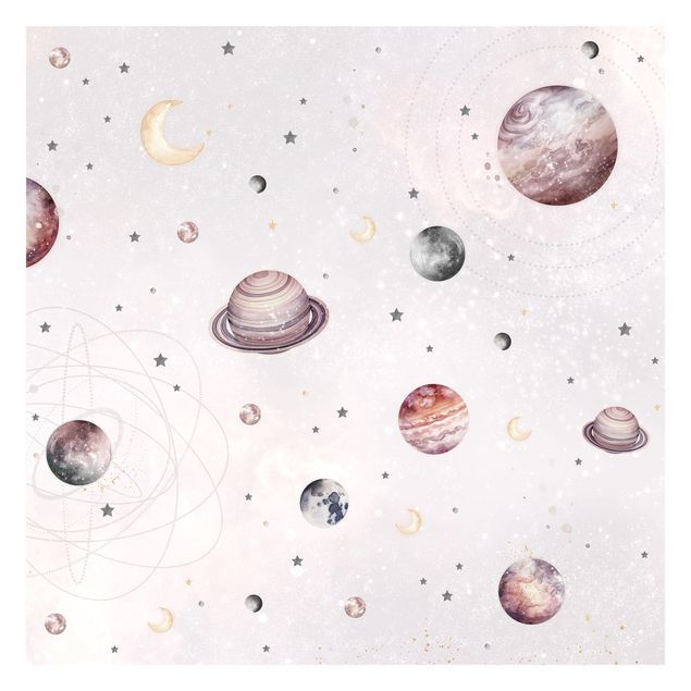 Fototapeta - Planets, Moon And Stars In Watercolour