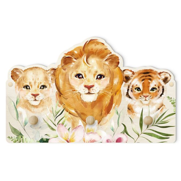 Dziecięcy wieszak ścienny - Akwarela Wielkie koty Tygrysy Lwy