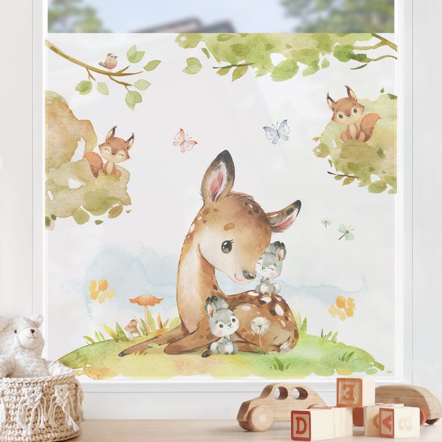 Folia okienna dla dzieci Akwarela Jeleń, królik i wiewiórka