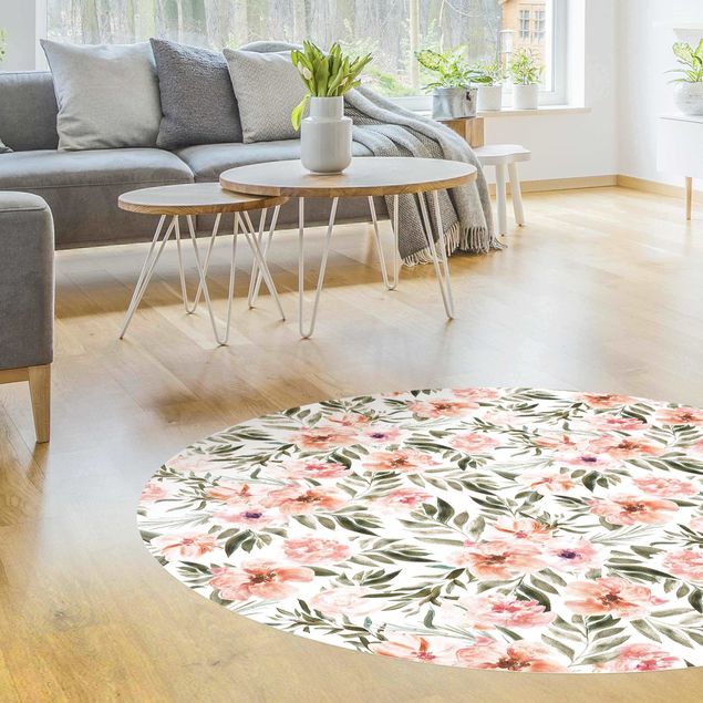 dywan nowoczesny Akwarela Różowe kwiaty na tle białych