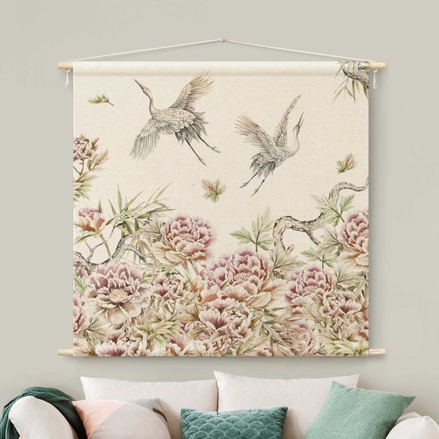 Nowoczesne obrazy do salonu Watercolour Storks In Flight With Roses