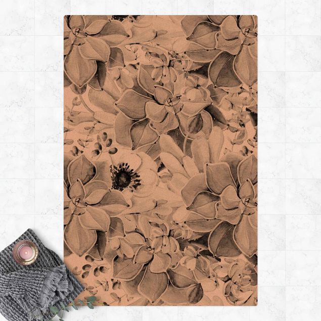 dywany nowoczesne Akwarela Sukulent z kwiatem w tonacji czarno-białej