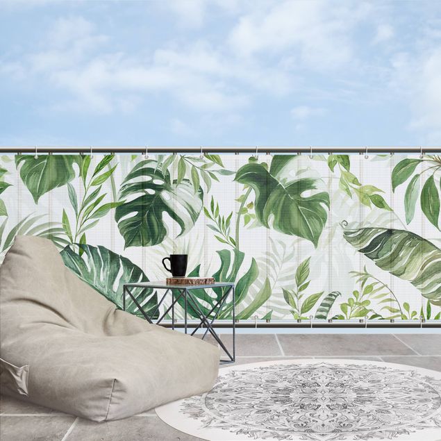 Osłona balustrady balkonowej Akwarela Tropikalne liście i pnącza II