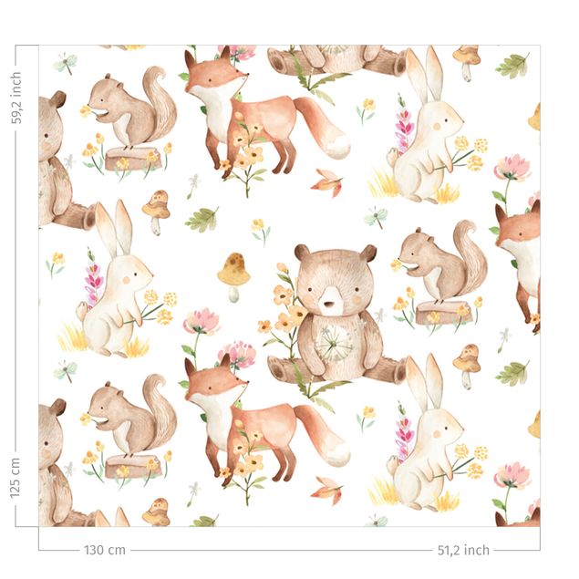 Pokój dziecięcy Watercolour Forest Animals Bear And Fox