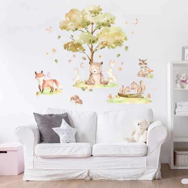 Pokój niemowlęcy Watercolour forest animals and autumn tree