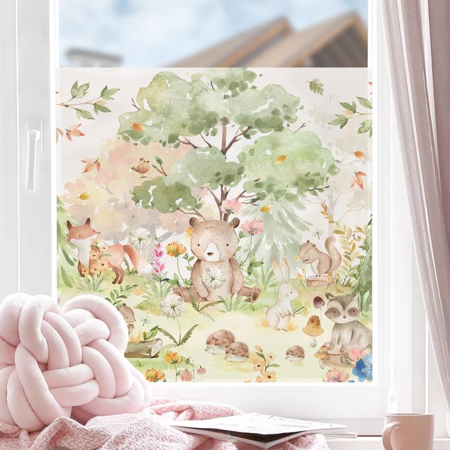 Folia okienna do sypialni Akwarela zwierzęta leśne