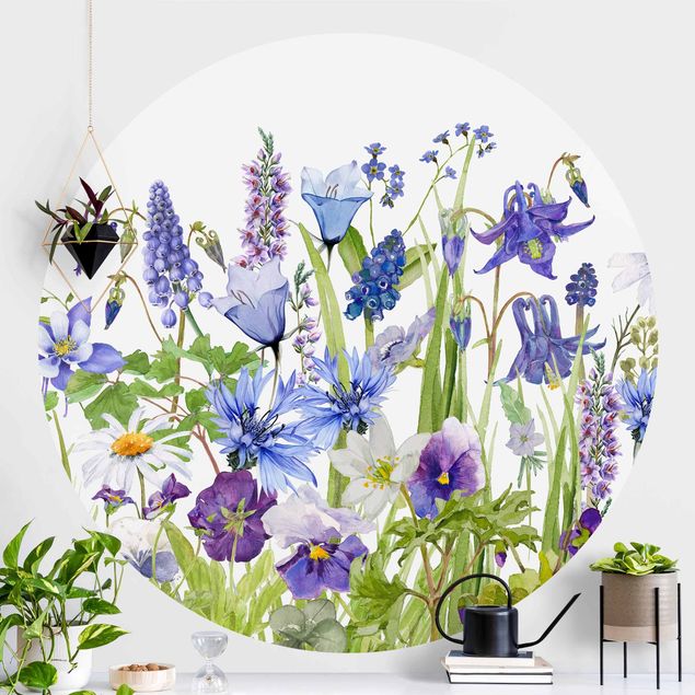 Dekoracja do kuchni Akwarelowa Łąka kwiatowa w kolorze niebieskim