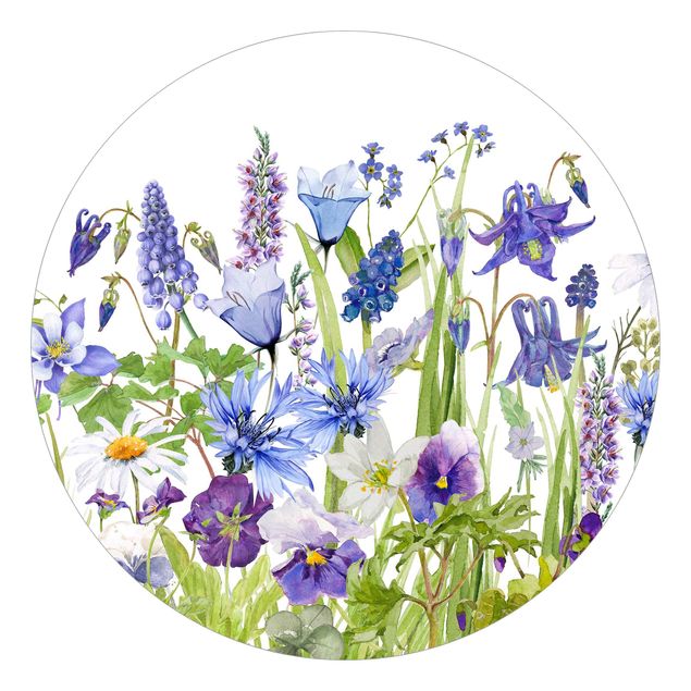 Fototapeta Akwarelowa Łąka kwiatowa w kolorze niebieskim