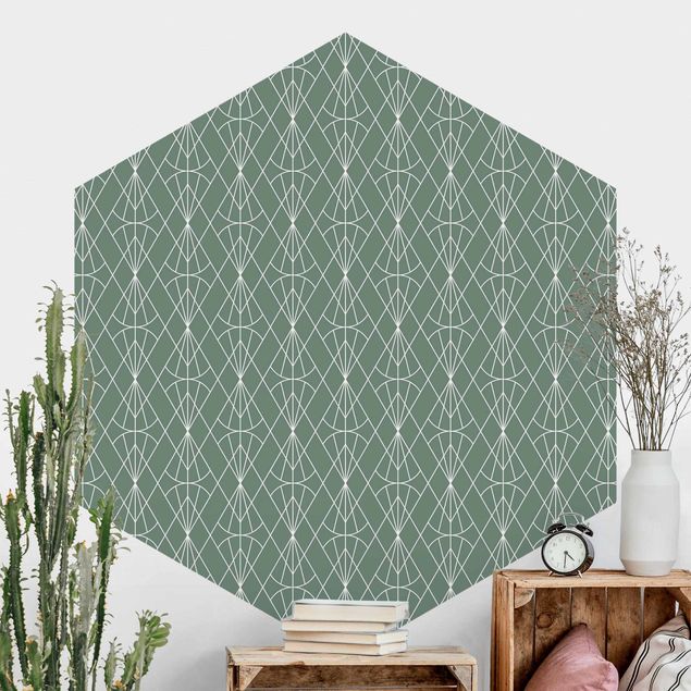 Tapeta wzory geometryczne Art Deco Diamentowy wzór w kolorze Zielony XXL