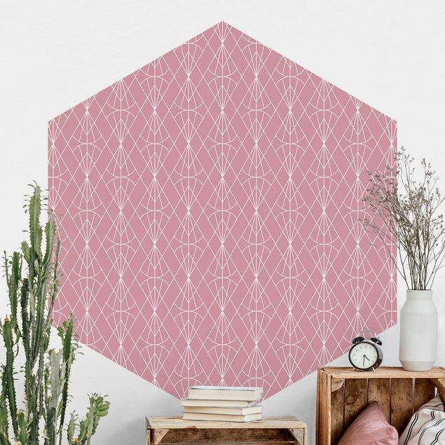 Tapety geometryczne Art Deco Diamentowy wzór w kolorze Różowy XXL