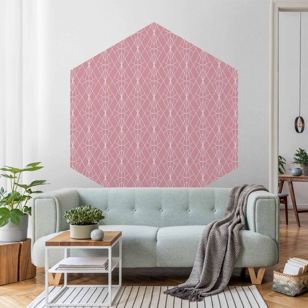 Różowa tapeta Art Deco Diamentowy wzór w kolorze Różowy XXL