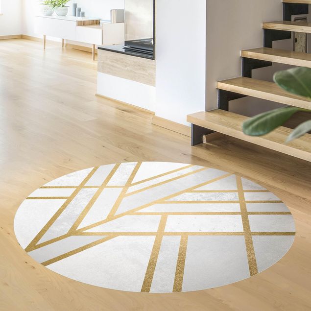 Okrągły dywan winylowy - Art Deco Geometry Białe złoto