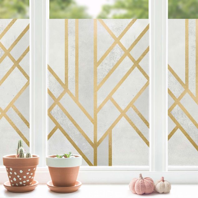 Folia okienna do sypialni Geometria Art Deco białe złoto