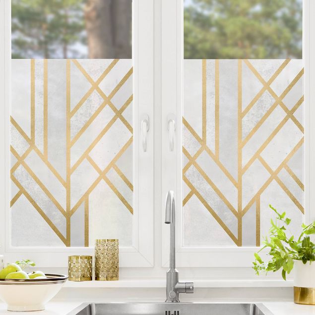 Kolorowa folia okienna Geometria Art Deco białe złoto