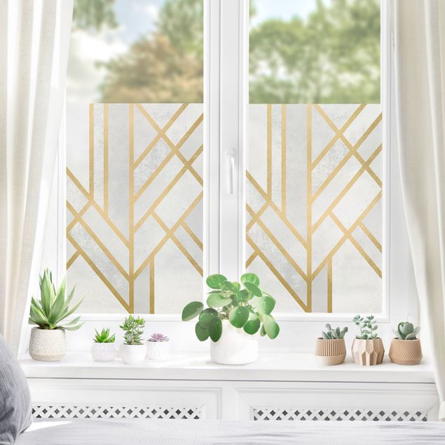 Folia okienna motywy Geometria Art Deco białe złoto