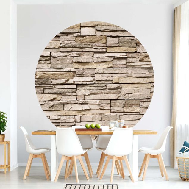 Dekoracja do kuchni Asian Kamienna ściana - kamienny mur z dużych jasnych kamieni.