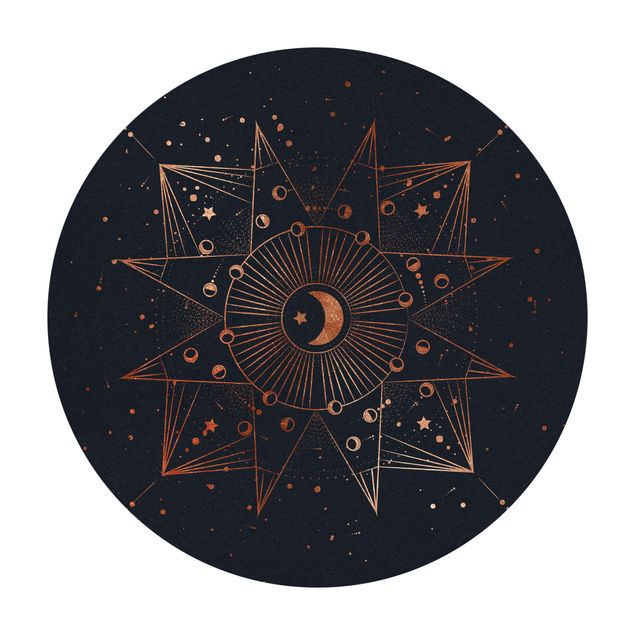 Okrągły dywan winylowy - Astrologia Księżyc Magia Niebieskie Złoto