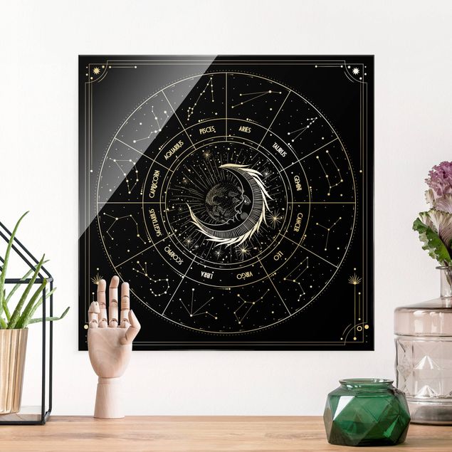 Obrazy na szkle kwadrat Astrologia Księżyc i znak zodiaku Czarny