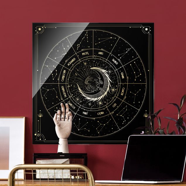 Obrazy na szkle duchowość Astrologia Księżyc i znak zodiaku Czarny