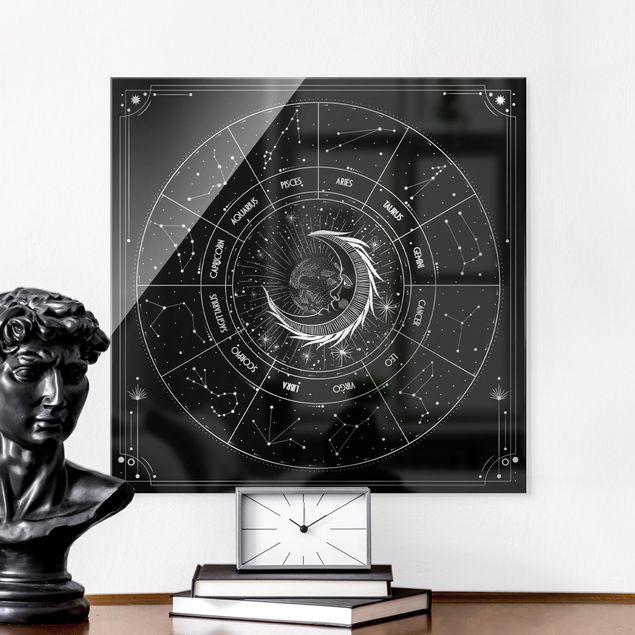 Obrazy na szkle kwadrat Astrologia Księżyc i znak zodiaku Czarny