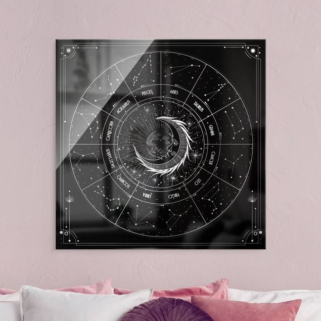 Obrazy na szkle duchowość Astrologia Księżyc i znak zodiaku Czarny